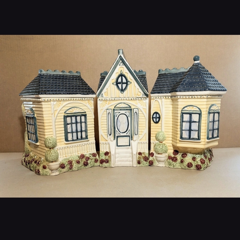 Vintage Ceramic Victorian Cottage Canister Set